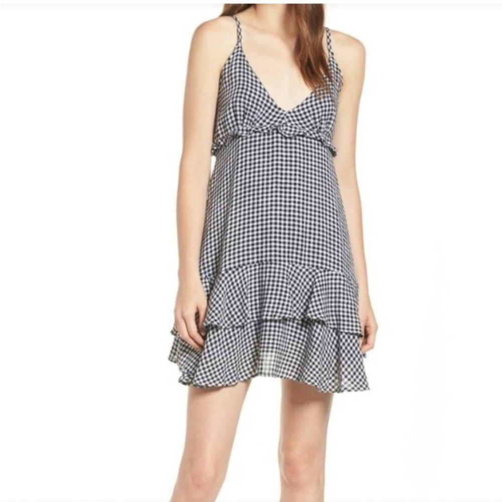 Rails Martina Black and White Gingham Linen Blend Mini Dress Size S